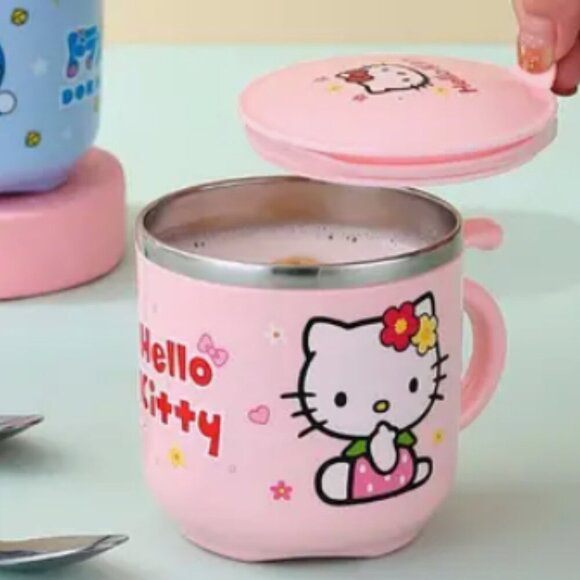 Hello Kitty Stainless Steel Coffee Mug with Lid Pink NWT - Picture 1 of 1